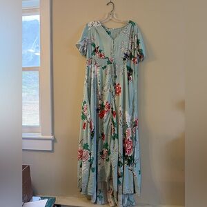 Floral V-Neck Maxi Dress in Mint